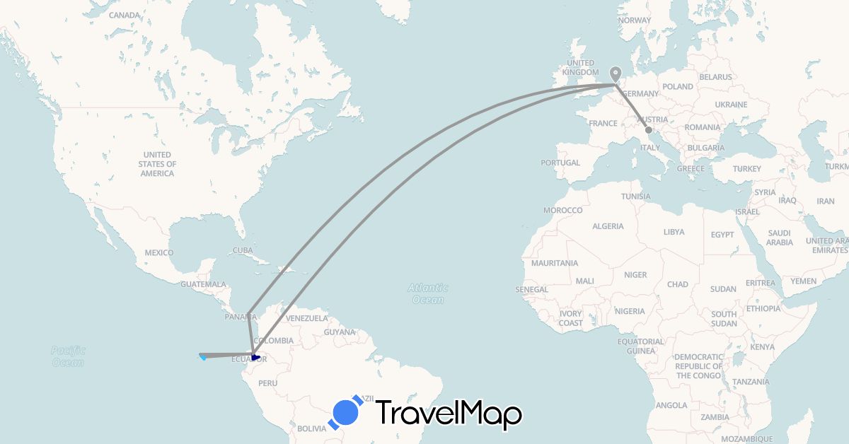 TravelMap itinerary: driving, plane, boat in Ecuador, Italy, Netherlands, Panama (Europe, North America, South America)